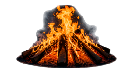 Burning Wood Creates Campfire with Transparent Background