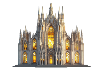 Gothic cathedral with glowing stained glass
