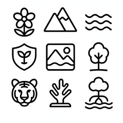 Line Art Simple Nature and Wildlife Element Icon Symbol Set