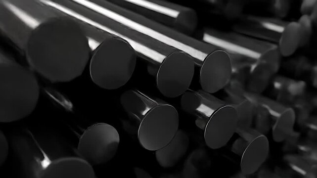 Pile of cylindrical objects in dark tones, with glossy reflections
