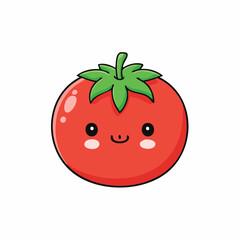 Obraz premium Cute Tomato Cartoon Character Illustration with Smiling Face and Green Leaves on Top