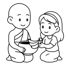cartoon offer food to the monk illustration