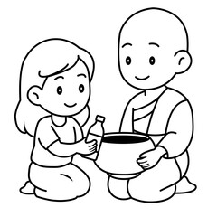 cartoon offer food to the monk illustration