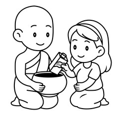 cartoon offer food to the monk illustration