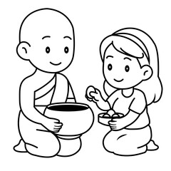 cartoon offer food to the monk illustration