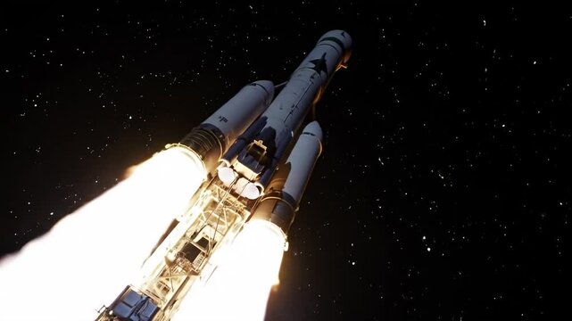 Rocket launching into night sky