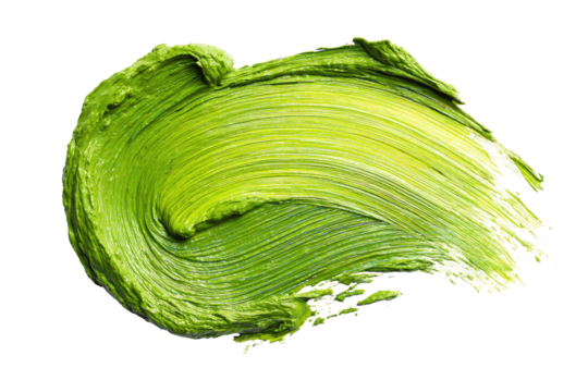 Vibrant lime green paint stroke,  dynamic brush application,  abstract shape