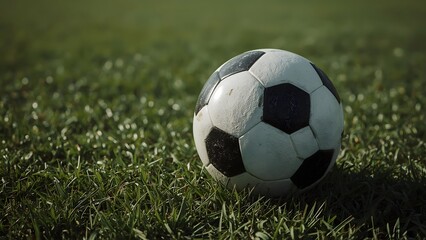 Fototapeta premium Classic Soccer Ball on Grass Field 