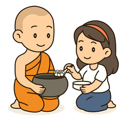 cartoon offer food to the monk illustration