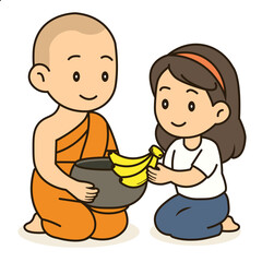 cartoon offer food to the monk illustration