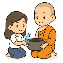 cartoon offer food to the monk illustration
