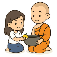 cartoon offer food to the monk illustration