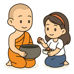cartoon offer food to the monk illustration