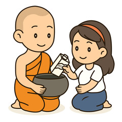 cartoon offer food to the monk illustration