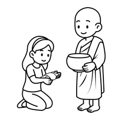 cartoon offer food to the monk illustration