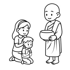 cartoon offer food to the monk illustration