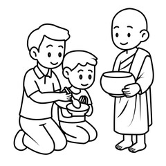 cartoon offer food to the monk illustration