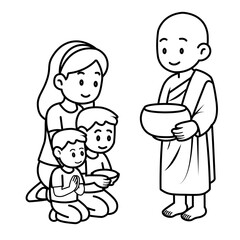 cartoon offer food to the monk illustration
