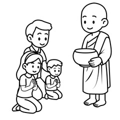 cartoon offer food to the monk illustration