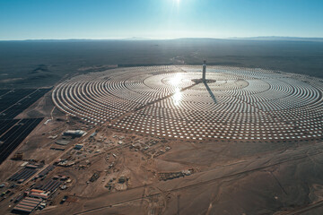 Cerro Dominador Solar Plant at Sunset &ndash; Construction Phase of Thermosolar Power Facility in the Atacama Desert