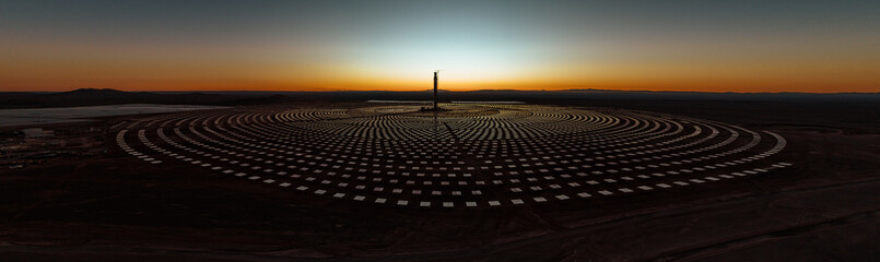 Cerro Dominador Solar Plant at Sunset – Construction Phase of Thermosolar Power Facility in the Atacama Desert © Jorge