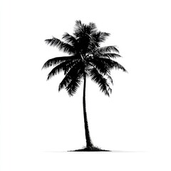 Silhouetted tropical palm tree against white background