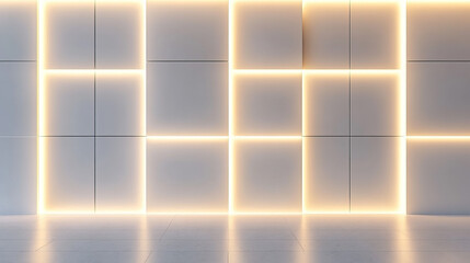 Modern, minimalist wall design with glowing squares