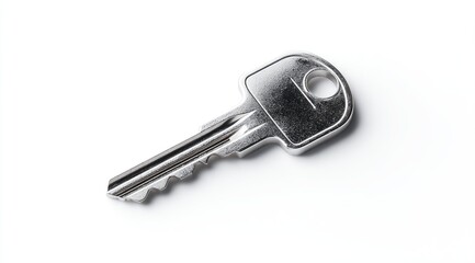 Single metal key on white background