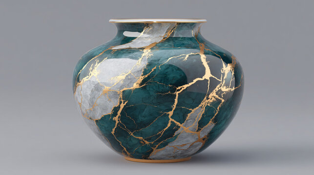 Unique Ceramic Vase Pottery Art Decorative Green Gold Marble Elegant Hand-Painted Contemporary Collectible Recognized Handmade Interior Accent Premium Luxury Modern Design Aesthetic Artistic Ornament