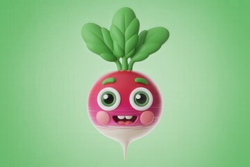Adorable cartoon radish character with big eyes and a cheerful expression