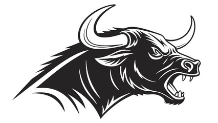 Fototapeta premium Illustration of a fierce black bull head with sharp horns and an open mouth in a side view design