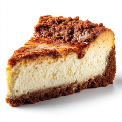 Slice of cheesecake with a brown crumble topping