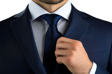 Close-up hand tightening necktie knot
