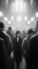 Authentic Modern Young Professional Feeling Alone in Crowded Urban Environment High-Quality Conceptual Lifestyle for Editorial Use