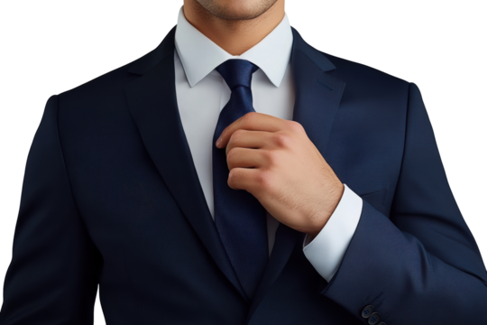 Close-up businessman fixing necktie
