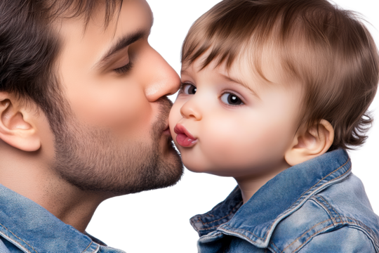 Father and child share a tender moment with a joyful kiss