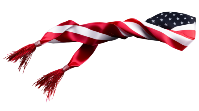 Twisted ribbon with American flag design on transparent background