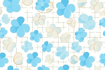 Soft blue floral pattern with subtle gold accents on a white background
