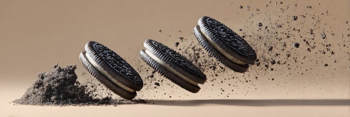 Premium High-Quality Oreo Cookies in Motion Authentic Playful Indulgence for Millennial Snack Marketing and Social Media Advertising Campaigns