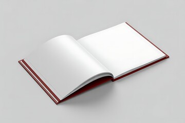 Open Blank Hardcover Square Brochure or Catalog with Red Cover on White Background book page