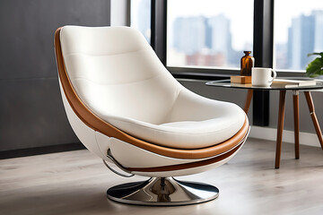 Modern White Swivel Lounge Chair in Minimalist Interior.