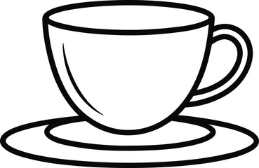 Cup and Saucer Minimal Outline Vector Icon in Black EPS – Silhouette Design for Café, Kitchenware and Beverage Branding