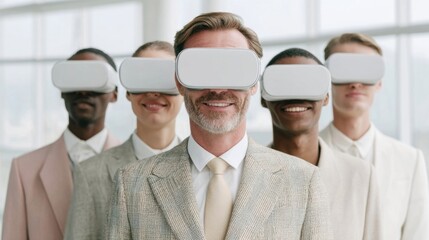 Modern Professional Team Using Virtual Reality Headsets Premium Corporate Technology Content for Digital Marketing and Business Innovation Campaigns