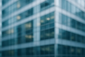 Business office concept features modern glass building with abstract blue windows and corporate environment