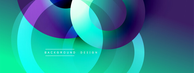 Abstract vibrant circles overlap. Teal, purple hues blend creating modern background design. Smooth gradients offer dynamic visual effect.