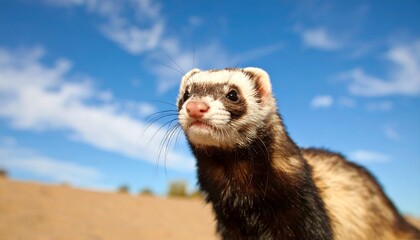 Curious ferret outdoors with sunny day.