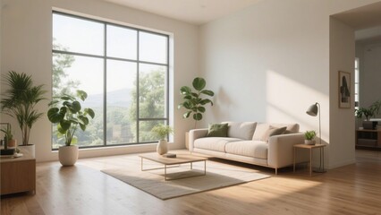 Modern Minimalist Living Room Natural Light Plants,
Scandinavian Style Living Room Beige Sofa Windows
