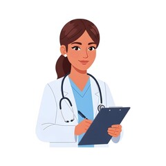 Smiling Female Doctor with Clipboard and Stethoscope — Medical Professional or Healthcare Worker Illustration
