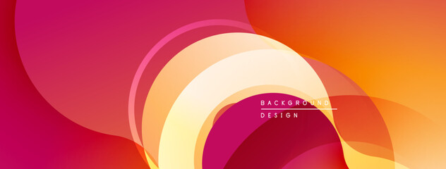Abstract layers overlap, creating warm gradient. Smooth shapes suggest movement, modern aesthetic. Vivid colors dominate composition.