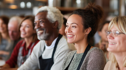 Fototapeta premium Group adult people smiling happy diverse audience seminar workshop learning education teamwork